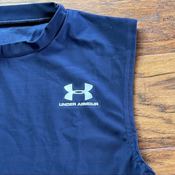 MENโS UNDER ARMOUR BLUE FITTED SLEEVELESS WORKOUT SHIRT SIZE MEDIUM - Picture 3 of 10